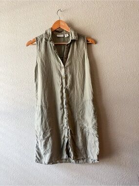 Adrienne Vittadini Sleeveless Button-Front Linen Tunic - Olive Green XS